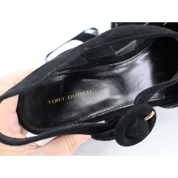 Tory Burch Bombe Cross Strap Platform Sandal Black Suede Leather Slingback 9.5 M - Picture 13 of 14